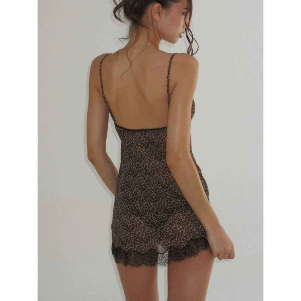 Zara Summer Leopard Print Sheer Cutout Lace Trim Bodycon Slip Dress - Picture 3 of 6